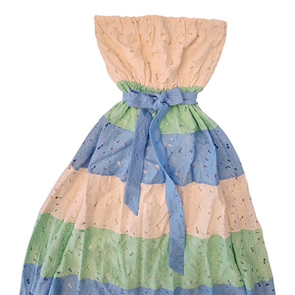 NewWOT Flying Tomato Strapless Midi Dress Cream, Blue & Green Stripes - Small - Picture 8 of 16